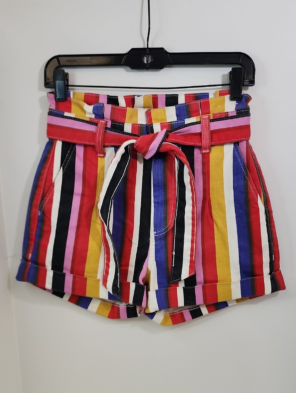 Express Multicolor Striped High-Waist Tie-Belt Deim Shorts Size 2
